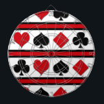 Diana Cuatro trajes de cartas<br><div class="desc">Juego de iconos de juego de tarjetas aislados en fondo rayado negro,  rojo y blanco</div>