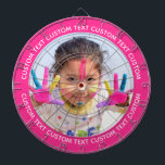 Diana Custom Photo Dartboard & Text - PINK Surround<br><div class="desc">Custom Photo Dartboard template with personalized text and STRAWBERRY PINK FF2F92 round photo framing surround (other color surrounds available in store). Your face on a dartboard. One click personalize upper and lower text plus replace image, or full customization via Edit Screen. Regulation size with metal frame and 6 brass darts...</div>