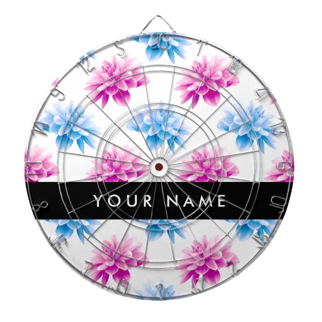 Diana Dahlia rosa y azul, patrón floral, nombre (Frente)