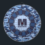 Diana Dartboard de color azul de nombre personalizado<br><div class="desc">Personalice este tablero de anuncios de camuflaje azul con su nombre e inicial. Un gran regalo para un chico adolescente. Diseñado para ti por Blackberry Boulevard.</div>