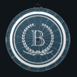 Diana Diseño del monograma<br><div class="desc">Diseño monograma con decoración de plumas laurel en forma redondeada a rayas sobre fondo azul</div>
