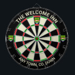Diana Distrito de Irish Down Ireland Dartboard<br><div class="desc">Idea para cualquier bar, pub, hotel o incluso su propia casa en County Down, Irlanda. Se vería genial en cualquier parte del mundo como un recordatorio de este hermoso condado irlandés también. Este tablero lleva al escudo oficial del condado sobre los veinte y por cada lado. Cambia el texto de...</div>