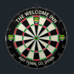 Diana Distrito de Irish Down Ireland Dartboard<br><div class="desc">Idea para cualquier bar, pub, hotel o incluso su propia casa en County Down, Irlanda. Se vería genial en cualquier parte del mundo como un recordatorio de este hermoso condado irlandés también. Este tablero lleva al escudo oficial del condado sobre los veinte y por cada lado. Cambia el texto de...</div>