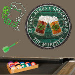 Diana Dk Green Rustic Wood Saluda A Beers Shenanigans<br><div class="desc">Cervezas de vientos y panecillos de Shenanigans de Cerveza Stein con el trébol de trébol de 4 hojas. Esta pizarra con temática de Beer Drinking Irlandés es justo para tu ocasión y hace el regalo personalizado perfecto, es genial para bodas de graduación, fiestas, reuniones familiares y simplemente diversión diaria. Nuestra...</div>