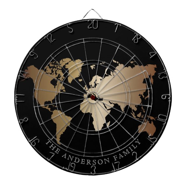 Diana Elegant Black and Gold World Map  Monogram Name (Frente)
