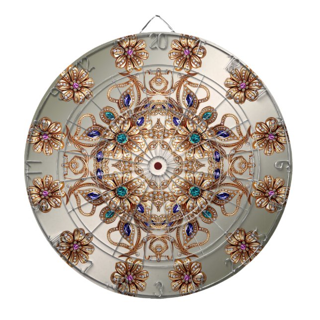 Diana Elegant Gold Jewel Flowers Dartboard (Frente)