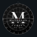 Diana Familia Monograma Personalizado Blanco Negro Moder<br><div class="desc">Eleva las noches de juego y las reuniones con este tablero de dardos Monograma Minimalista Negro y Blanco, diseñado tanto para el estilo como para la función. Con un elegante y moderno esquema de color blanco y negro y su nombre de familia personalizado, monograma y año establecido, esta mesa hace...</div>