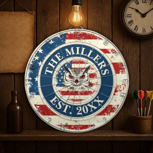Diana Familia Rustica De Personalizados De Bandera De Es (Rustic USA Flag Custom Family Est Date 4th Of July Dart Board
)