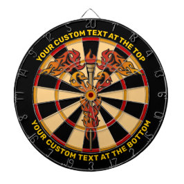 Diana Flames Caduceus Dartboard con texto Personalizado