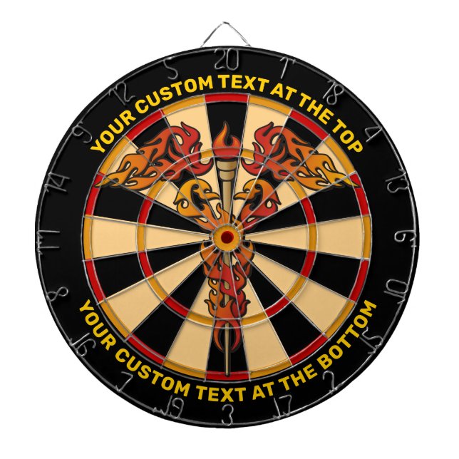 Diana Flames Caduceus Dartboard con texto Personalizado (Frente)