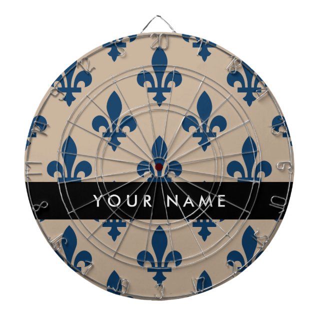 Diana Fleur de Lis, Navy Blue on Beige, Royal, Your Name (Frente)