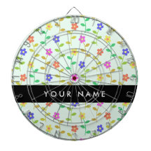 Flores de colores, fondo verde claro, negro