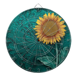 Diana Girasol amarillo con herramientas de cuero verde a