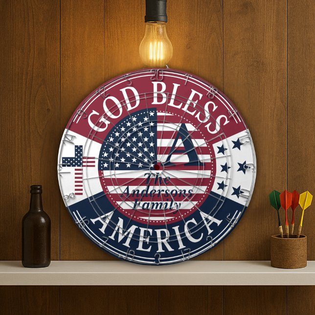 Diana Gold Bless America Personalizado Nombre Familia 4  (Gold Bless America Custom Family Name 4th Of July Dart Board
)