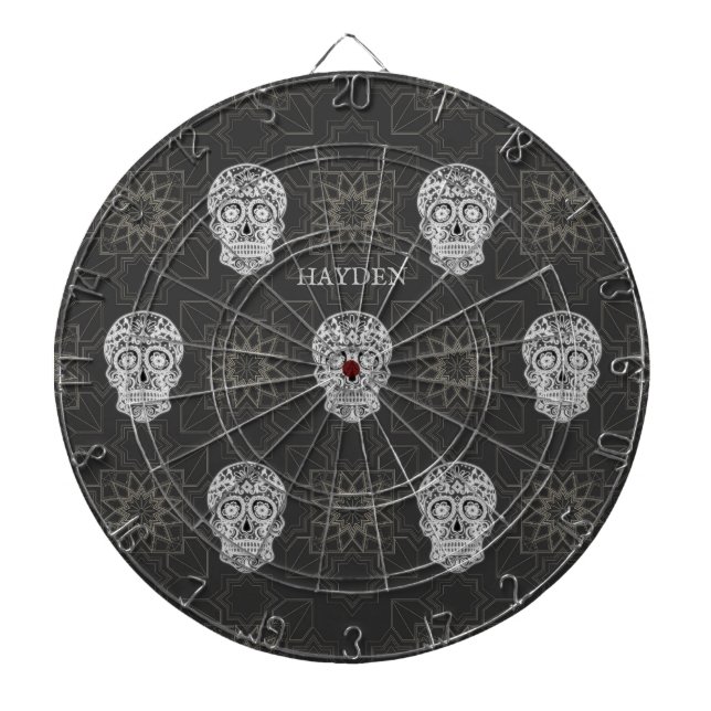 Diana Gothic Sugar Skull and Grey Geometric Pattern (Frente)