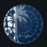 Diana Hibiscus tropical azul oscuro medianoche; Palm<br><div class="desc">¡Te encantará este diseño de patrones de flores de Hibiscus Tropical Blue Midnight! La elegante palmera le da un toque playero veraniego y moderno. Visita nuestra tienda, Trendy Boda, para ver este genial patrón en muchos más productos de personalizable, incluyendo regalos de monograma de chica, temática tropical Guardar las postales...</div>