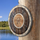 Diana Junta Dart Brown de monograma de tono de madera rú<br><div class="desc">Este Rustic Wood Tone Monogram Dart Board es una excelente incorporación a su sala de juegos familiar. Juego divertido para horas de entretenimiento. Personalizar con su nombre. (Diseño gráfico de madera simulada)</div>