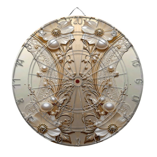 Diana Modern White Flowers Pearls Dartboard (Frente)