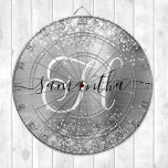 Diana Monograma de glam plateado Purpurinoso<br><div class="desc">Crea tu propio tablero de dardos en monograma personalizado para ella. Personalizar el monograma decorativo en blanco y negro con elegante diseño de caligrafía de diseño. El estilo del guión monograma es tan decorativo que será necesario centrarlo para algunas letras. Este tipo de letra moderno de diseño distintivo tiene encantadores...</div>
