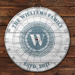 Diana Monograma Nombre de familia Escudo de cosecha<br><div class="desc">Un tablero de escudo monograma fresco con un fondo rústico de madera blanca personalizado con su nombre y fecha establecida. Ideal para una sala de juegos familiar o para una cueva masculina. Diseñado para ti por Blackberry Boulevard.</div>
