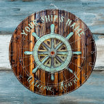 Diana Nautical Theme Bronze Captains Wheel<br><div class="desc">Ahoy mateys - recibe a tus huéspedes a bordo con estilo,  con una hermosa rueda de cornisa de bronce sobre una rica madera aceitada. Personalizar con su nombre y mensaje.</div>