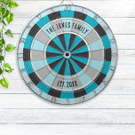 Diana Nombre de Familia Personalizado y Año Moderno Azul<br><div class="desc">Crea un punto focal único para tu sala de juegos o decoración del hogar con este tablero de dardos moderno personalizado. Con tonos azules y grises frescos, y anillos geométricos limpios, este diseño te permite agregar el nombre de tu familia y el año "establecido" opcional. Ideal para los entusiastas de...</div>