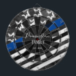 Diana Nombre de la familia del Personalizado de diseño d<br><div class="desc">Fondo falso de madera con monograma y apellido en el centro de la tabla. Textura falsa de madera con estrellas y diseño de fondo de línea azul.</div>