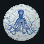 Diana Octopus azul vintage con anclas<br><div class="desc">Este bonito y antiguo dibujo de pulpo* del siglo XIX ha sido coloreado de azul y colocado sobre un fondo gris-azul angustiado/gris con un patrón de ancla débil. El resultado es un original tablero que combina con la decoración de las casas de temática náutica y playera. El lujoso pulpo victoriano...</div>