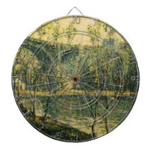 Paisaje con río y puente: primavera por la mañana