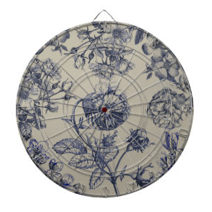 Diana Patrón Floral Botánico Toile Azul Vintage Antiguo