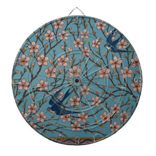 Diana Patrón Retro de Golondrina Floral Azul de Walter C