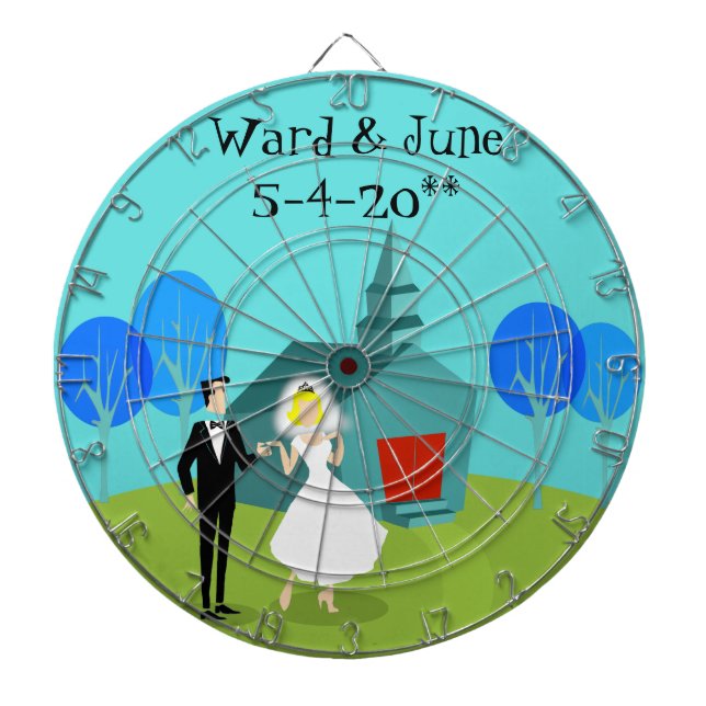 Diana Personalizable Retro Boda Couple Dart Board (Frente)