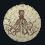 Diana Pulpo de Brown del vintage con las anclas<br><div class="desc">Este drawing* antiguo hermoso del pulpo a partir del siglo XIX ha sido marrón recolored y colocado en una luz bonita - marrón - beige apenado/fondo del grunge con un modelo débil del ancla. El resultado es un dartboard original para hacer juego su decoración náutica y de la playa del...</div>