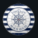 Diana Rueda Náutica Temática para Barco de Playa<br><div class="desc">Un personalizable completo y un divertido tablero de dartboard con un tema náutico único. Cuenta con una rueda de barco centrada en el centro de una marina vibrante y una combinación de colores blancos. Todos los elementos se desbloquean y se pueden ajustar si es necesario realizar cambios. Diviértete siendo creativo...</div>