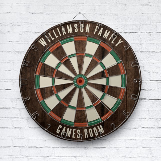 Diana Sala de juegos familiar con aspecto de madera rúst (Wood Look Family Games Room Dartboard Rustic Keepsake)