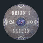 Diana Salón casero adaptable de la cerveza de la barra<br><div class="desc">Cree su propio tablero de dardo casero occidental de la barra del estilo del país (oeste salvaje americano rústico) que usa esta plantilla fácil, diy. Hecho para parecer la madera vieja con el un montón de flourishes del vintage en sombras de blanco, de gris y de azul, este tablero de...</div>