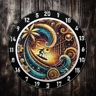 Diana Surfista abstracto en oleada con atardecer