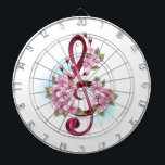 Diana Tejidos musicales notas de colores con flores de S<br><div class="desc">El aroma rosa del trébol con delicadas y detalladas flores japonesas de cerezo rosadas en un fondo blanco pintado con pintura azul claro. Sakura rosa floreciente.</div>