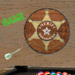 Diana Tono de madera rústica Sheriff Badge Star, Browns<br><div class="desc">Tono de madera rústica Sheriff Badge Star, Browns Wood granain Dart Board. Un rústico juego de entrada de madera de Faux hace el regalo personalizado perfecto, es ideal para las personas que trabajan para la oficina del sheriff o para la unidad con la que jugar. Nuestra plantilla fácil de usar...</div>