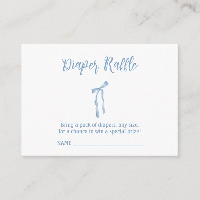 Diaper Raffle azul arco azul bebé ducha tarjeta de (Anverso)