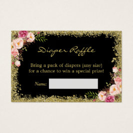 Diaper Raffle Card Black Gold Purpurina Floral ros