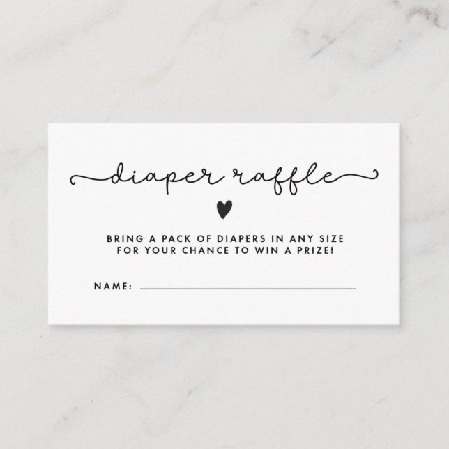 Diaper Raffle Tickets Baby Shower Black White  (Anverso)