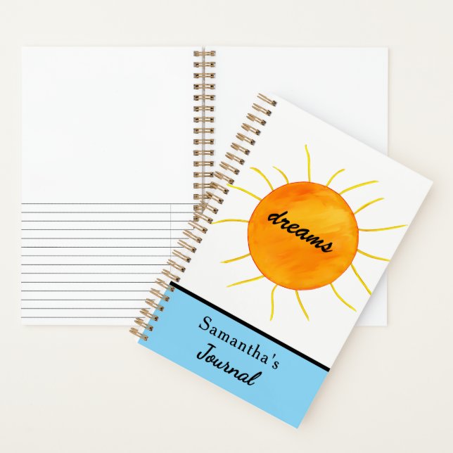 Diario Azul Nombre Sol Naranja Amarillo Sueños (Interior)