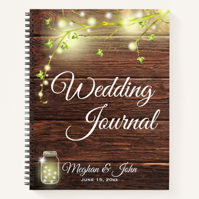Diario Boda Rustic Wood Mason String Lights (Anverso)