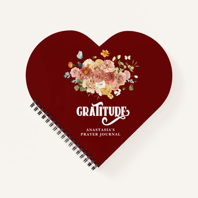 Diario Borgoña Red Pink Floral Heart Gratitude (Anverso)