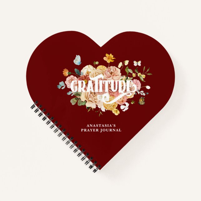Diario Borgoña Red Pink Floral Heart Gratitude (Anverso)