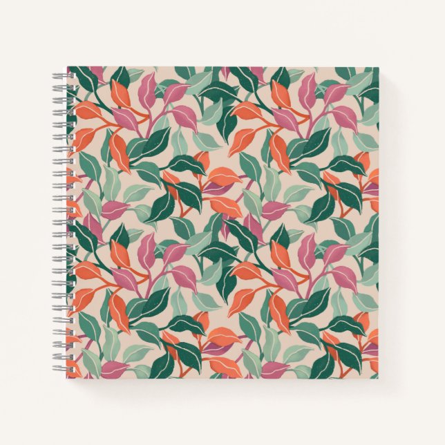 Diario Botánico Verde Coral Hoja Tropical Chic (Anverso)