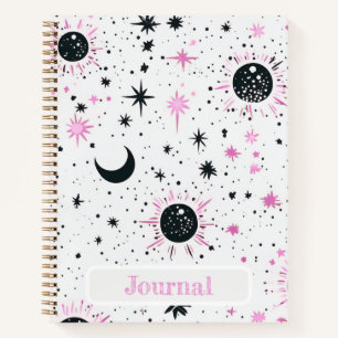Diario Celestial Sol Luna Estrellas Negro y Rosa