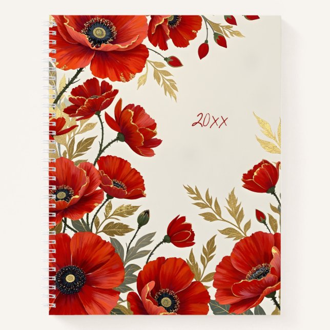 Diario con espiral floral de amapolas rojas (Anverso)