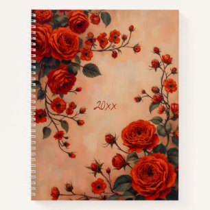 Diario con espiral floral de rosas rojas